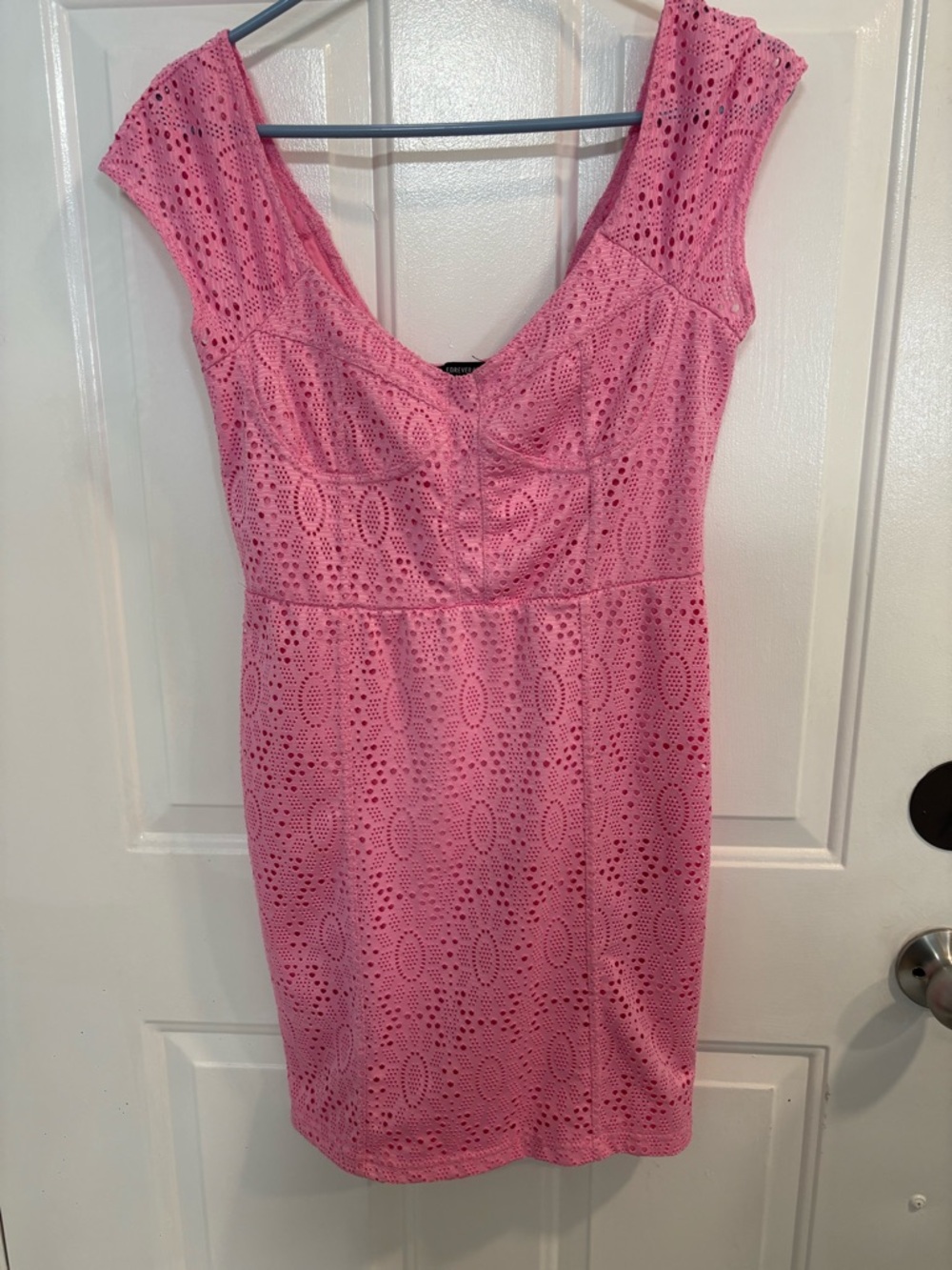 Forever 21 Pink Eyelet V‑Neck Mini Dress